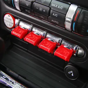Compatible with Ford Mustang 2015+ Center Console Navigation Switch Button Cover Trim Car Interior Accessories, ABS Carbon Fiber Red Automotive Decoration