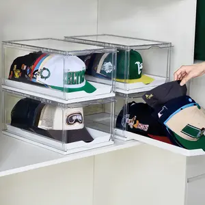 [Live Only] Vtopmart Hat Organizer for Baseball Caps,clothing with Clear Holder Box, Large Cap Storage with Sliding Tray, Stackable Rack Display Case & Magnetic Door