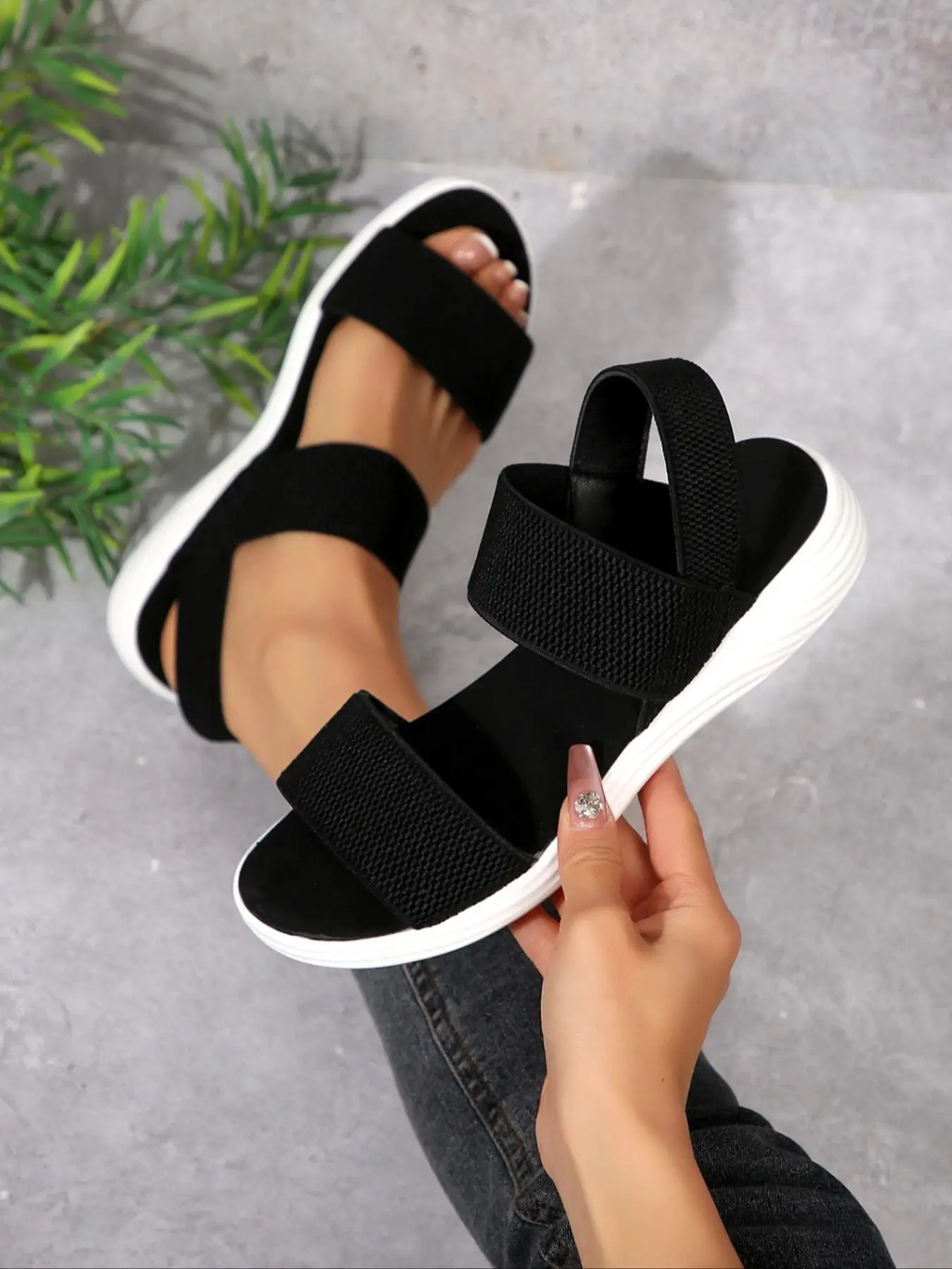 Women's Fashionable Plain Color Slip on Sandals, Fashionable Comfy Sandals, Open Toe Sandal, Casual Comfortable Platform Sandals for Summer, Lightweight Breathable Shoes for Daily Wear, Girl, Casual Summer Footwear
