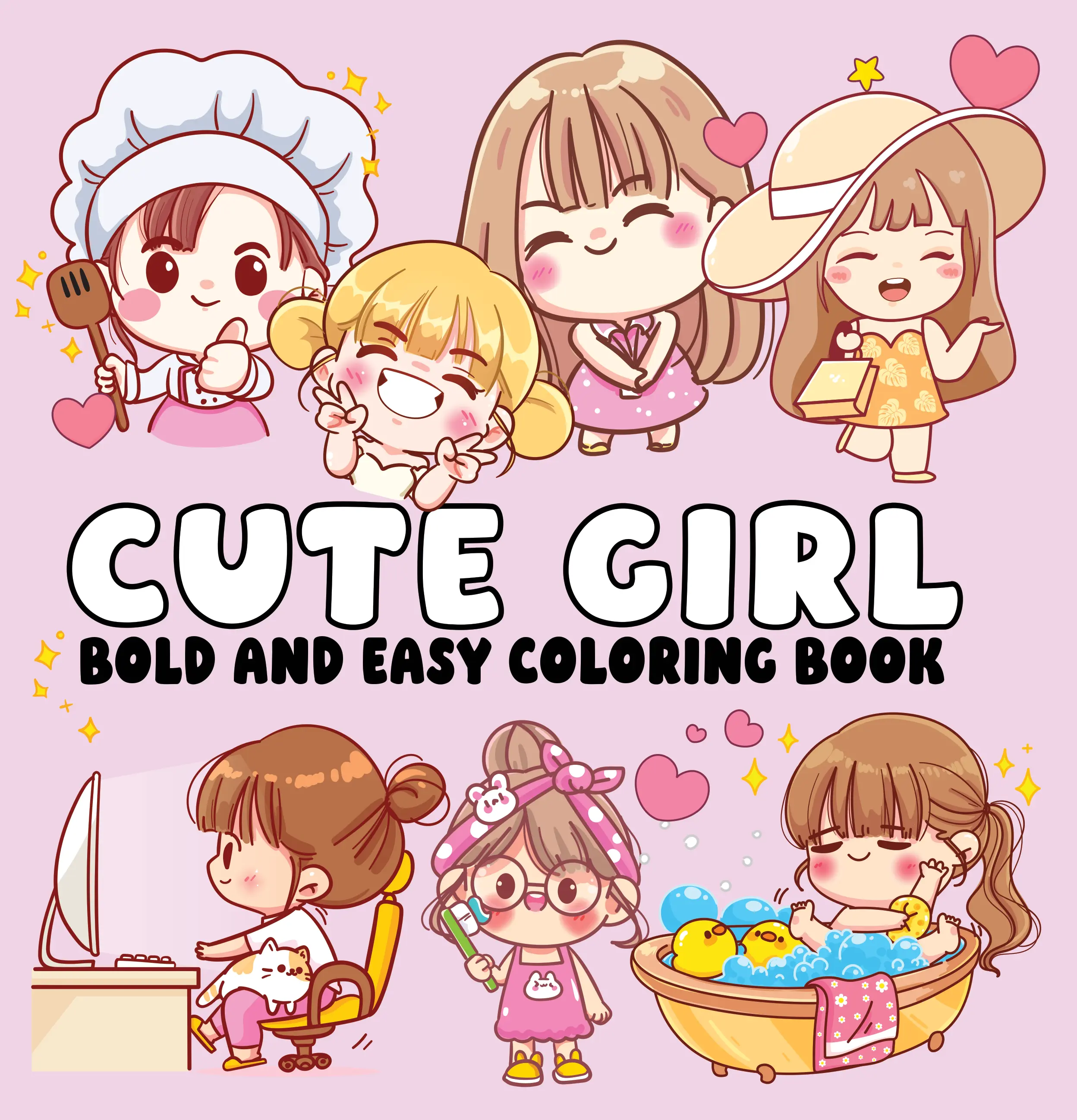 Cute Paperback Graphic Coloring Book for Young Girls - Cheerful Illustrations, Bold Lines, Girly Artwork, Pencil-Friendly Designs, Easy Shapes & Colors, Mentally Stimulating Children's Literature & Art to Boost Creativity, Gift Ideas for Kids