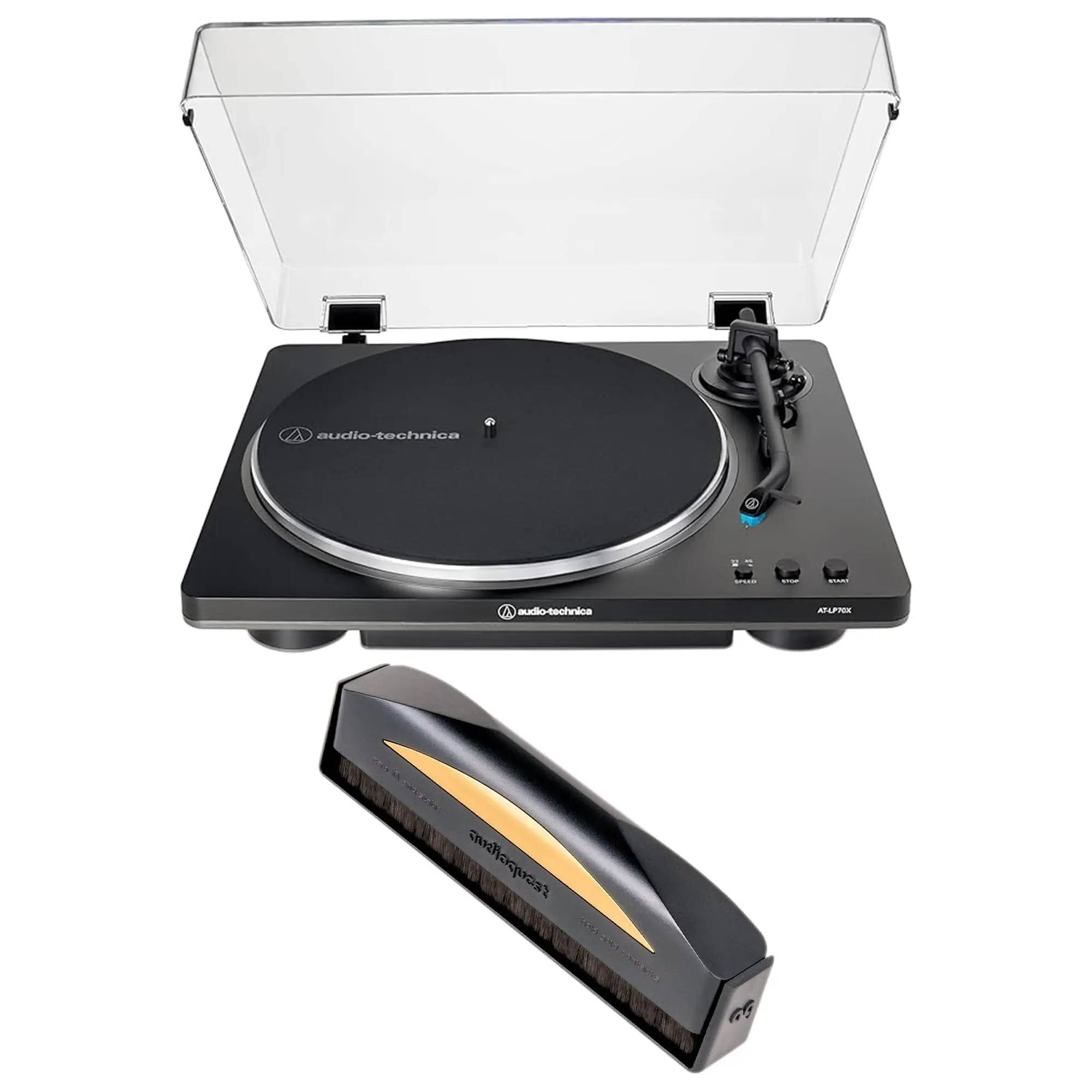 Audio Technica AT-LP70X-BG Automatic Belt Drive Turntable with Automatic Play - Black/Gray, Includes AudioQuest AQASRECORDBRUSH Black Anti-Static Record Brush (2024)