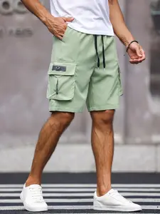 Men's Solid Flap Pocket Cargo Shorts, Street Casual Drawstring Waist Shorts for Daily Outdoor Wear, Men's Bottoms for Summer, Casual Streetwear Shorts
