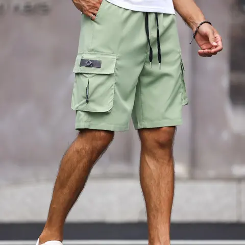 Men's Solid Flap Pocket Cargo Shorts, Street Casual Drawstring Waist Shorts for Daily Outdoor Wear, Men's Bottoms for Summer, Casual Streetwear Shorts, Street Style Shorts