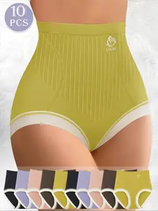 Women's Contrast Binding Full Coverage High Waist Panty, Casual Comfy Breathable Knicker for Daily Wear, Ladies Underwear for All Seasons, Breathable Panties