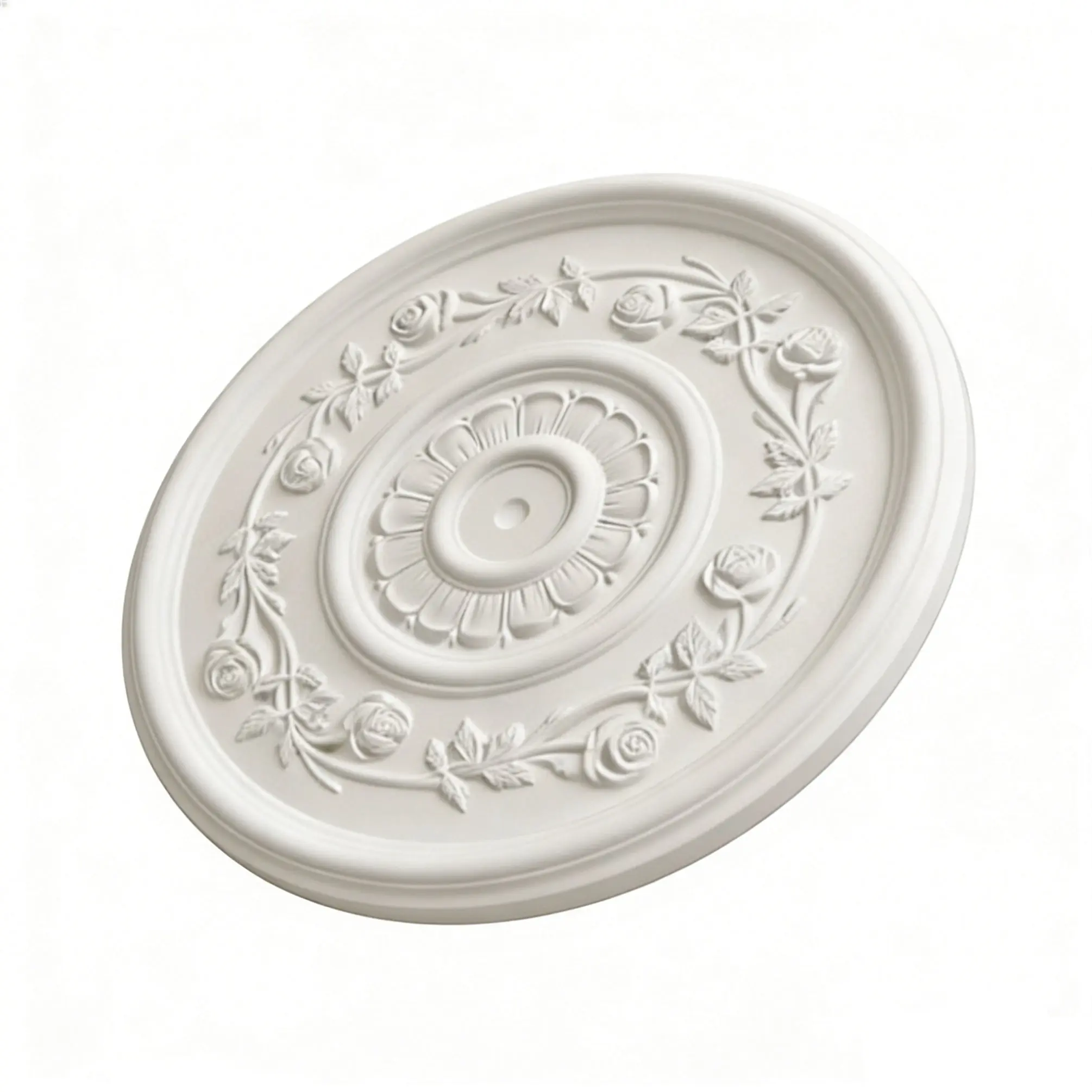 23.62 Inch Ceiling Medallion Decorative, Round White Plaster Carved Lamp Plate 90 Day Lead Time 22235