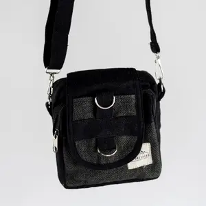 Naturesack Black Hemp Crossbody Satchel with Adjustable Strap and Belt Loop