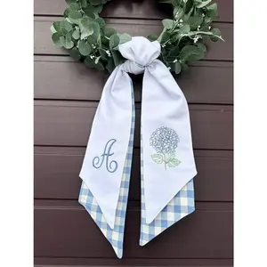Personalized Wreath Sash – Embroidered Monogram for Seasonal Floral Wreath, Spring Door Decoration, Hydrangea Housewarming Decor wreath sash, monogram door decor