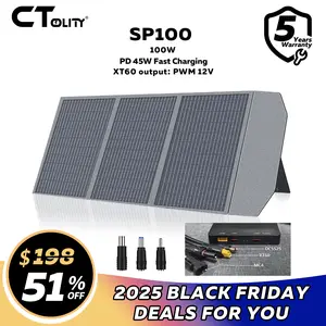 Black Friday Deal CTOLITY 100W Portable Solar Panel Phone Charger- Foldable Paneles Solares with PD45W QC3.0 XT60 DC5525 PV Connecter High Efficiency 22% for Camping RV Marine Backyard Emergency Water Proof Adjustable Charging Durable