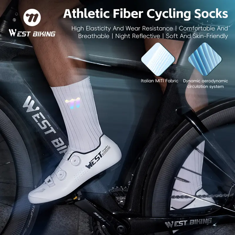 WEST BIKING Running Cycling Socks High Elasticity Breathable Sports Socks Reflective Logo Athletic Fiber Cycling Hiking Socks