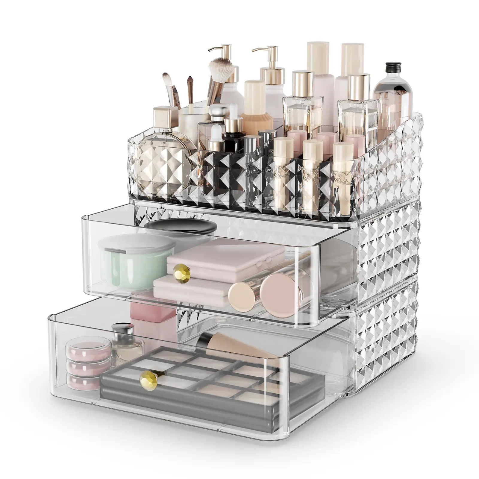 Clear Makeup Organizer, Cosmetics Organizer and Storage for Makeup Brush,  Lipstick and Jewelry, Decor Pet Drawer lipstick grid Racks Slide Boxes Mother's Day