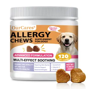 OurCares Dog Allergy Relief Chews  Support Seasonal Allergies Gut & Digestive Health With Colostrum Vitamin C Probiotic - Chicken Flavor - 120 Soft Chews Pet Daily Snacks