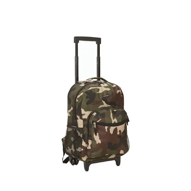 212 MAIN 17-Inch Tactical Laptop Rolling Backpack - Camouflage Design, Double Wheels, Front Zip Compartment with Organizer Pockets, Laptop Backpack