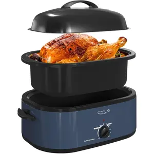 Roaster Oven, Electric Roaster Oven with Self-Basting Lid, 24lb 20-Quart Turkey Roasters with  Defrost/Warm Function, Large Roaster with Removable Pan & Rack, Stainless Steel, Blue