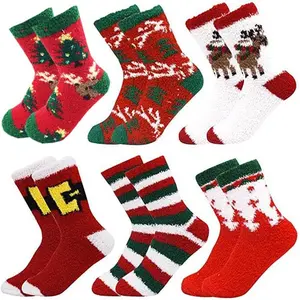 6 Pairs Adult Christmas Holiday Socks - Warm, Cozy Fuzzy Socks With Plus Size And Anti-Slip Bottom