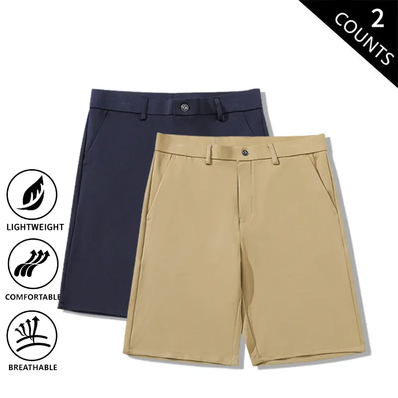 2-Pack Men’s Ice Silk Dress Shorts – Lightweight, Breathable Knee-Length for Summer, Business Casual Straight Fit