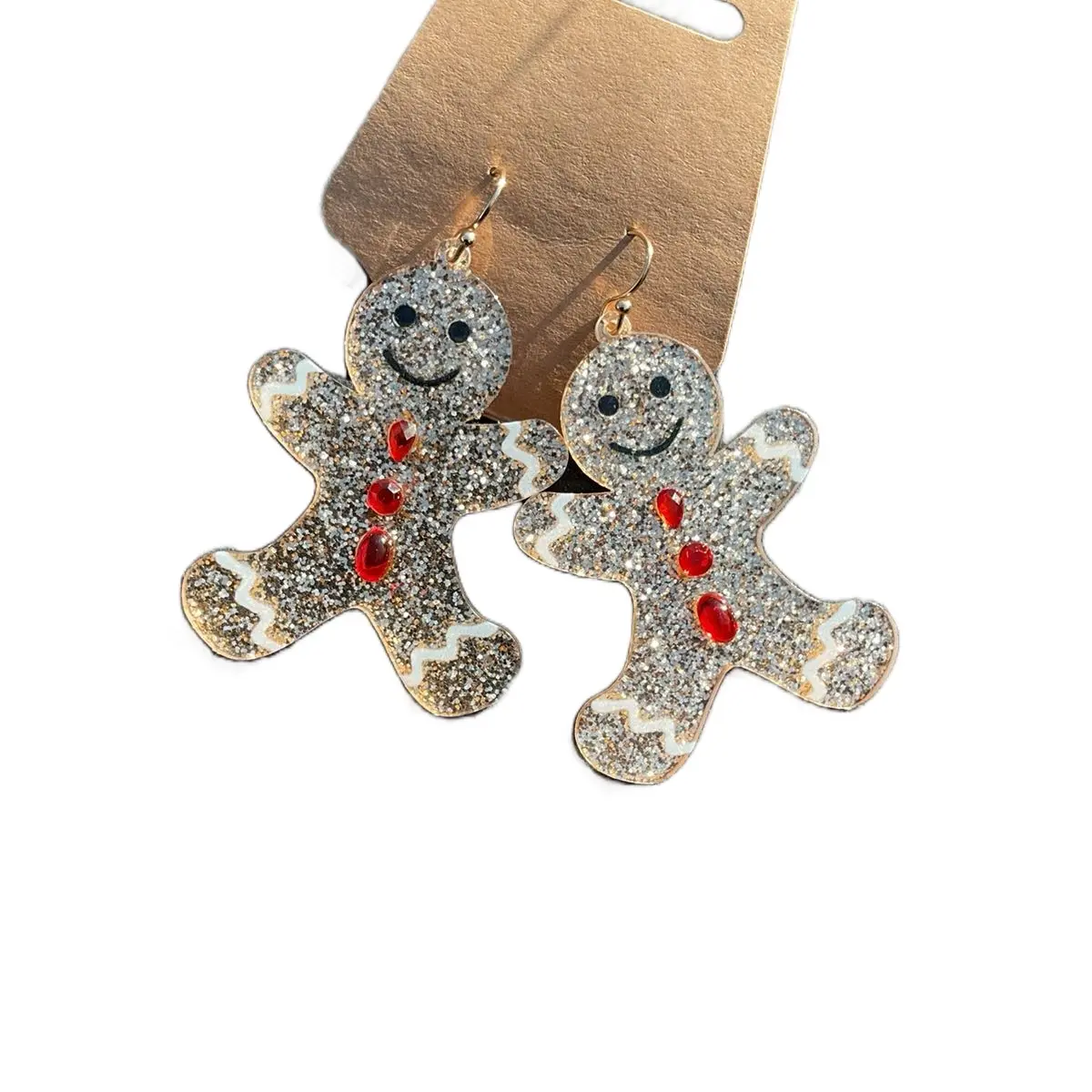 Gingerbread Man Acrylic Earrings - Festive Christmas Jewelry