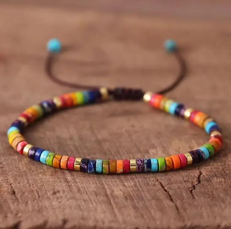 Sofia Natural Chakra Stone Bracelet Chakra Crystal Barrel Gemstone Braided Dainty Bracelet Handmade Minimalist Style for Daily Use xmas gift