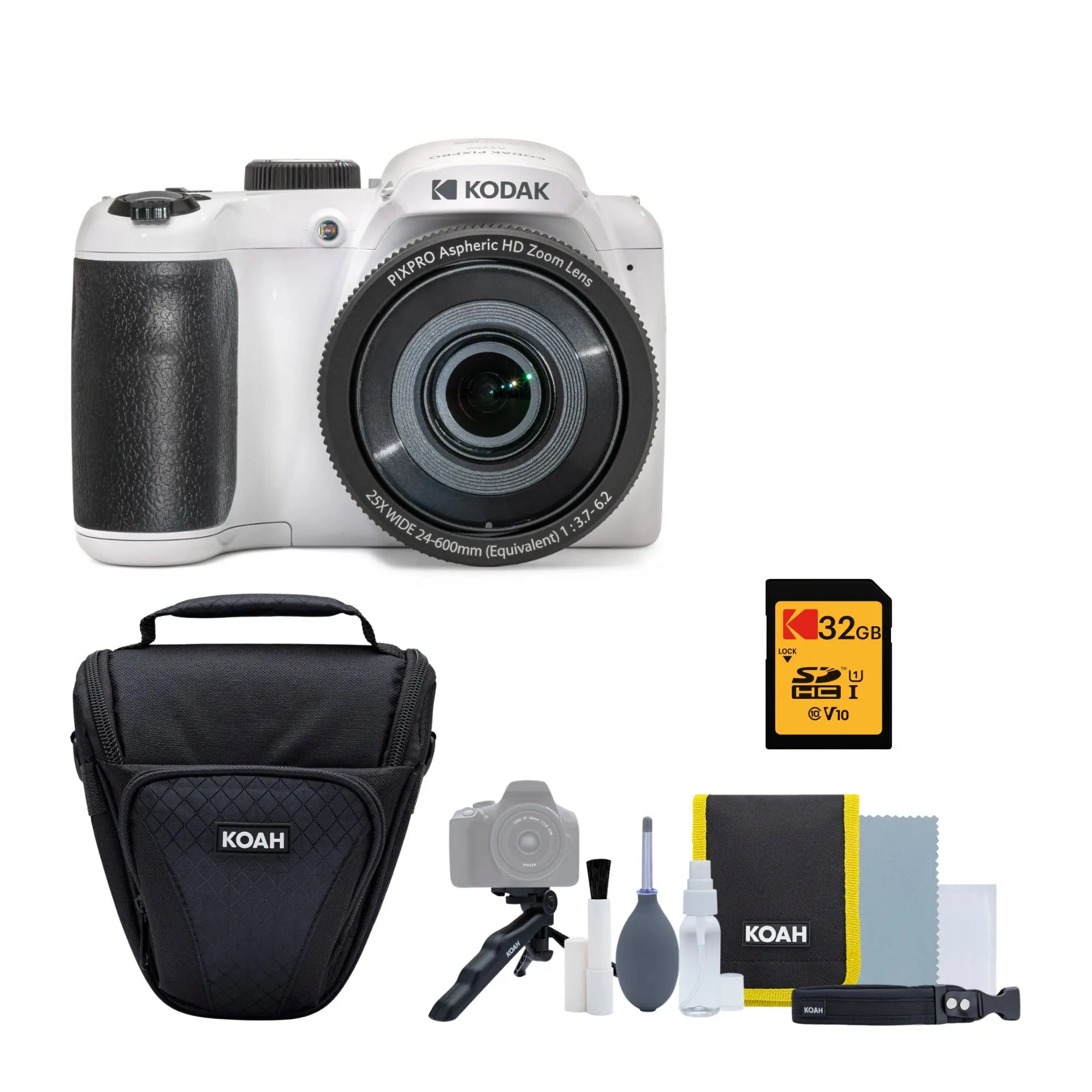 PIXPRO AZ255 Astro Zoom 16MP Digital Camera (White) with 32GB SD Card Bundle for Kodak