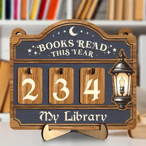 Wooden Reading Tracker Display, Tracks Up to 999 Books, Free Suncatcher Home & Office Book Decor, Perfect Gift for Readers & Writers, Book Lover Gift, Bookshelf Decor, Bookshelf Trinkets