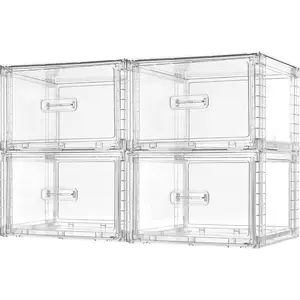 4 Pack 18QT Clear Stackable Storage Drawers, Easily Assemble Closet Organizers, Plastic Storage Bins for Bathroom, Cabinet, Kitchen Pantry, Under Sink Organization(Medium)