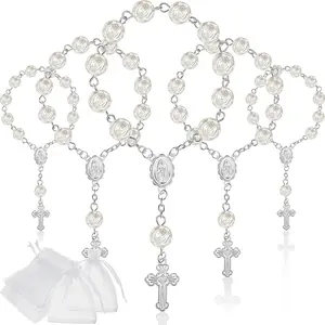 30Pcs Mini Rosaries Baptism Rosary Beads Acrylic Ivory Color Finger Baptism Rosaries Faux Pearls with Organza Bags for Christening Weddings Party Favors - Home Improvement.