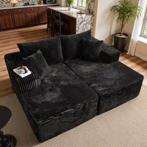 CAODOC Oversized Boneless Double/Single Chaise Lounge Sectional Sofa Cloud Couch Plush Sofa Bed, Modern Corduroy Upholstered Loveseat Sofa Couches Daybed with Thick Cushions and Throw Pillows for Living Room Apartment