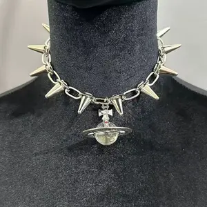 Y2K Style Queen Mother West Little SaturnPearlHorseshoe Nail Bone 3D Planet NecklaceBracelet Set Titanium Alloy 44-48cm Clavicle Chain 10mm Sphere Unisex Daily Wear Parties Stackable