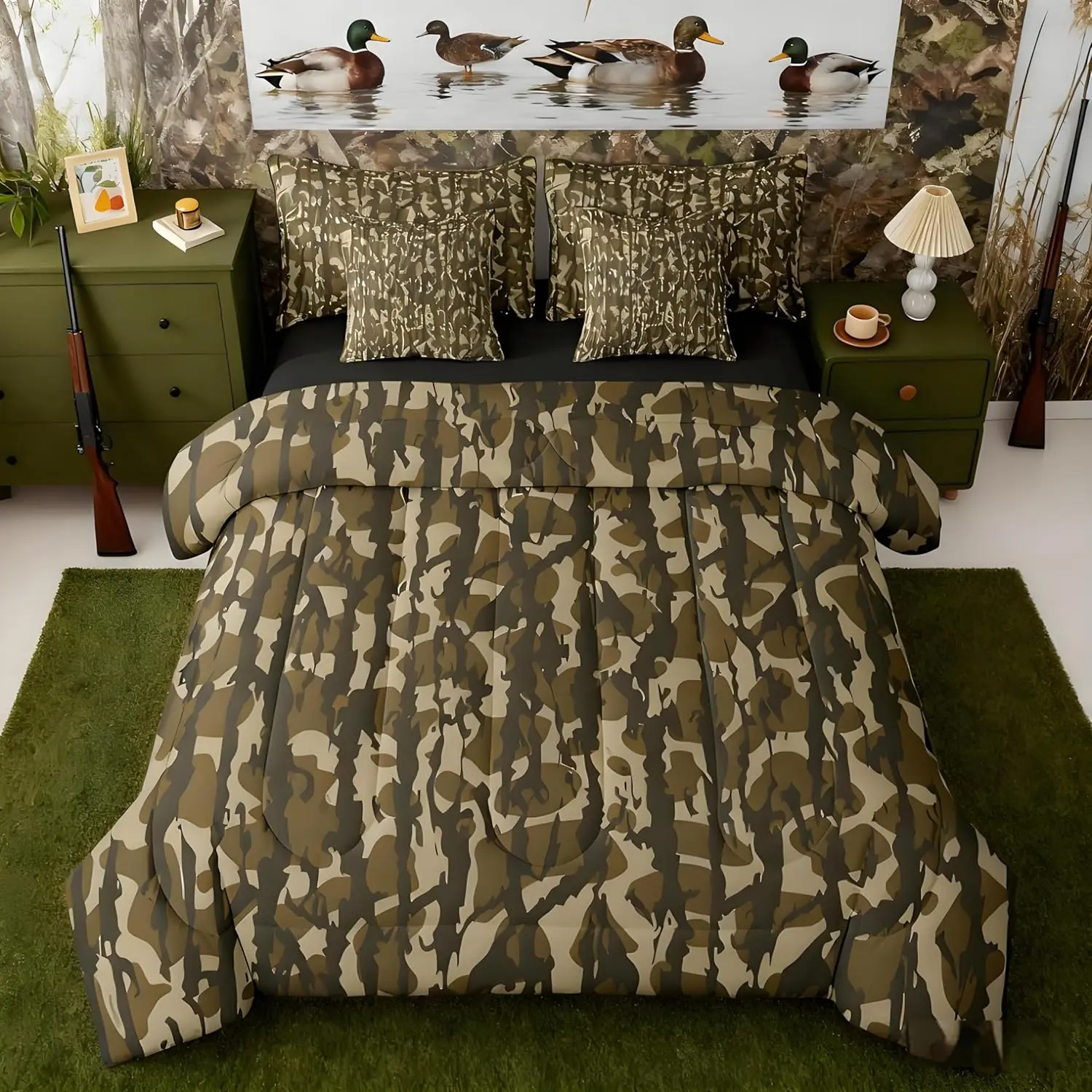 Camouflage 7 Piece Bedding Set,Kids Camo Bed in a Bag,Military Style Bed Set Includes Comforter,Sheet Set,Pillowcases & Pillow Covers Breathable Soft Army Green Room Decor,back to school,back to school shopping,home decor