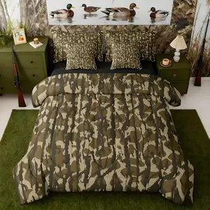 Camouflage 7 Piece Bedding Set,Kids Camo Bed in a Bag,Military Style Bed Set Includes Comforter,Sheet Set,Pillowcases & Pillow Covers Breathable Soft Army Green Room Decor