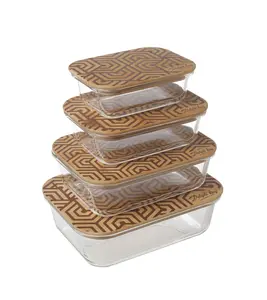 Delight King 4-Piece Set, High Borosilicate Glass Food Storage Containers with Eco-Friendly Bamboo Lids - Microwave, Oven, Freezer, Dishwasher Safe - Meal Prep, Fridge Organizer, Clear Storage Bins