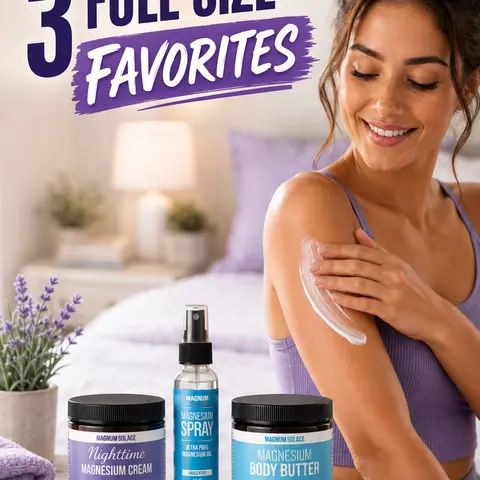 Magnesium Body Care Set - 3-Piece Before Bed Bundle with Moisturizing Cream, Body Butter, Lavender & Unscented Magnesium Chloride Oil Spray, Hydrating with Water-Based Moisture