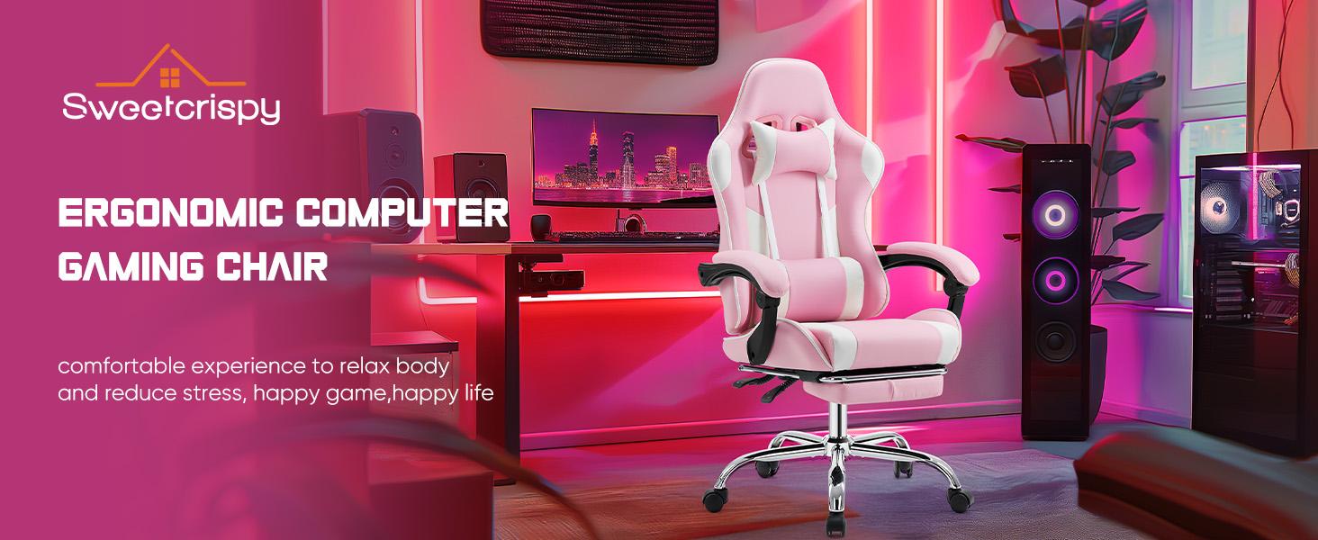 Gamig Chair Desk Chair - with Footrest and Lumbar Support, PU Leather Recliner with Headrest, Fixed Up Armrest, Height Adjustable with 360° Swivel,