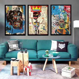 3 Piece Set Street Wall Graffiti Pattern Art Modern Abstract Canvas Prints, Blue Poster Decorations for Living Room Bedroom Bathroom Office Home