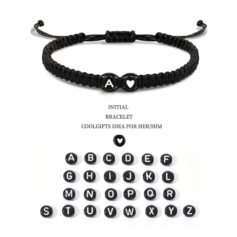 26 Letters Initial Heart Handmade Bracelet for Couples and Friends - Adjustable and Personalized perfect gift valentines