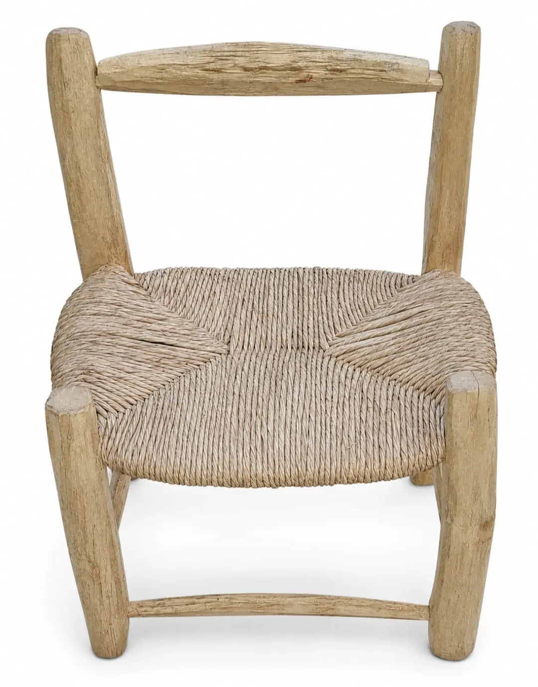 Handcrafted Rustic Wooden Accent Chair with Woven Natural Fiber Seat – Farmhouse & Boho Decorative Chair