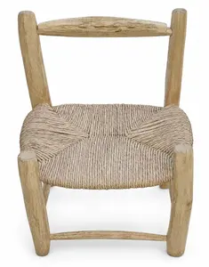 Handcrafted Rustic Wooden Accent Chair with Woven Natural Fiber Seat – Farmhouse & Boho Decorative Chair
