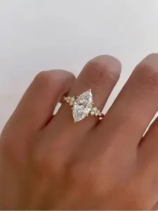 Elegant Women's Vintage Marquise Cut Silver Zircon Ring - Statement, Bridal, Engagement Ring for Anniversary, Fashion Costume Jewelry Accessory, Statement Rings, Bridal Rings