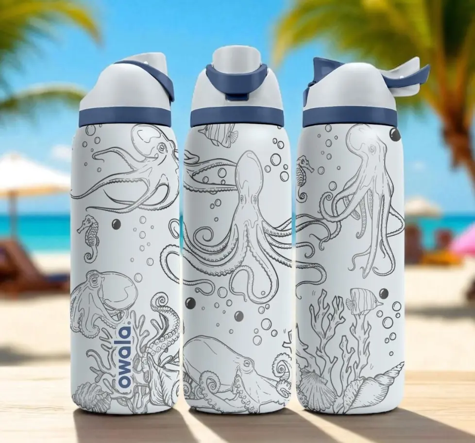 Octopus Owala FreeSip Water Bottle 24oz 32oz Custom Engraved Insulated Stainless Steel Tumbler Ocean Lover Gift Nautical Marine Life Cup