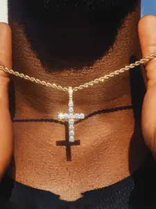 ICED CHICS Hip-hop Iced Out Cross Pendant Necklace, 3mm glittering zircon jewelry, for daily wear, music festivals and festival gifts