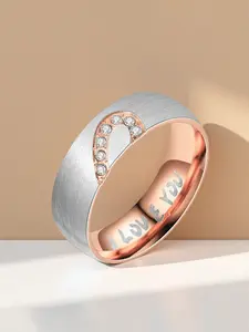 Couple's matching rings, Engagement ring set, symbolizing eternal love, Men's and women's half-heart shaped rings, a heart-shaped promise ring for couples, made of stainless steel, perfect for engagement or wedding rings, 6mm wide