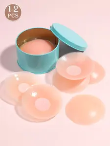 12 pieces of women's silicone nipple covers, silicone breast pads, anti-glare, anti-bump, convenient and quick, reusable women's breast concealment bra, silicone breast stickers