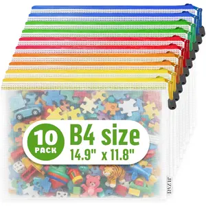 10 Pack Large B4 Mesh Zipper Pouch (12x15in) Zip Plastic Mesh Bags for Puzzle Toy Board Game Storage Playroom Organization Zippered Pouches Folder