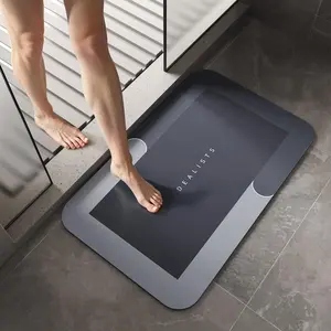 Premium Rectangle Diatomite Bath Mat with Rubber Non-Slip Base, 31.5x19.7in Large Size, Absorbent Quick-Dry, Machine Washable, Mildew-Resistant, Durable Modern Geometric Rug for Bathtub, Shower