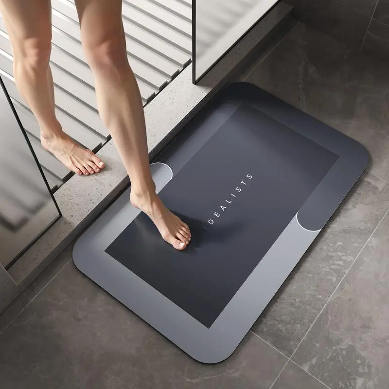 Premium Rectangle Diatomite Bath Mat - Non Slip Mats with Rubber Base, 31.5x19.7in Large Size, Super Absorbent Diatomite Quickdry, Machine Washable, Mildew-Resist Use, Fade Resistant Durable Modern Geometric Rug for Bathtub, Shower