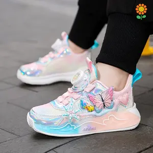 DZP-[Cute Girls' Sneakers] Cute Iridescent Girls' Sneakers |     Breathable Mesh Upper, EVA Sole, Colorful Butterfly & Flower Design - Low-Top Sneakers for Youngsters
