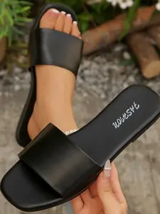 2026 Minimalist Flat Sandals, Wide Strap Design, Comfortable Rubber Sole, Anti-Slip, Perfect for Casual Wear, Spring & Summer Essentials, Flat Sandal Shoes