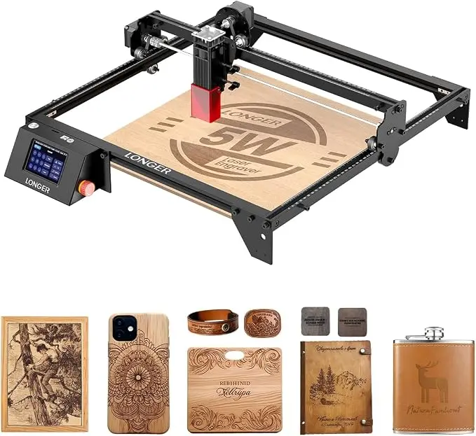 Longer RAY5 New Upgraded Laser Engraver, DIY Laser Engraver 5W Output Power, 3.5” Color Touch Screen, App Offline Control, Engraver Tool for Metal/Glass/Wood Engraving Area 15.75"x15.75"
