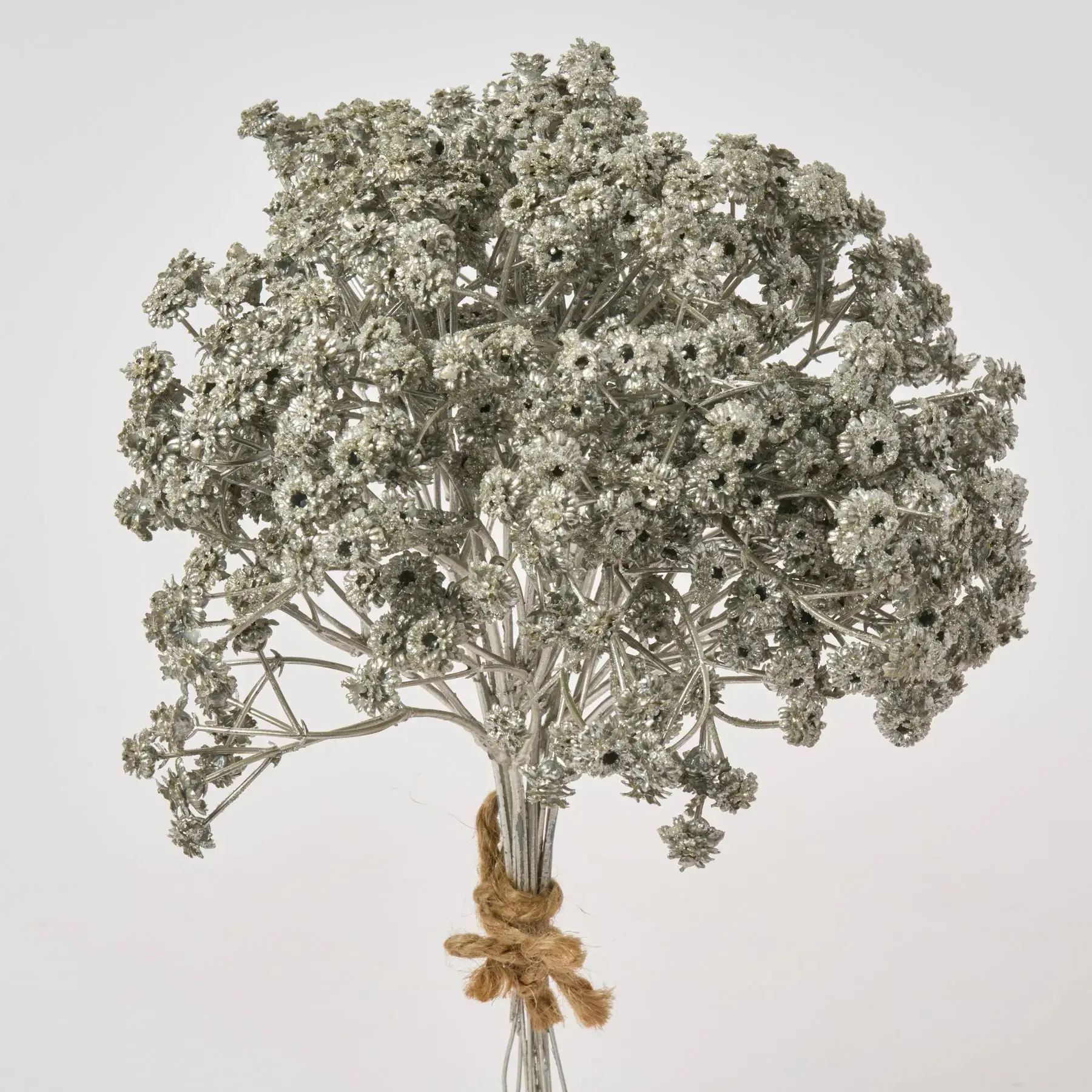 Silver Glitter Finish Artificial Baby's Breath Gypsophila Bouquet - 9 Fuzzy Metallic Wire Stems Fake Flower Pick Bundle, 10" Height (10 inches) Home Decor Accent, Flowers
