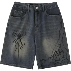 Blue shorts — casual loose straight-leg unisex baggy denim shorts (jorts); grunge Harajuku streetwear; grind gear
