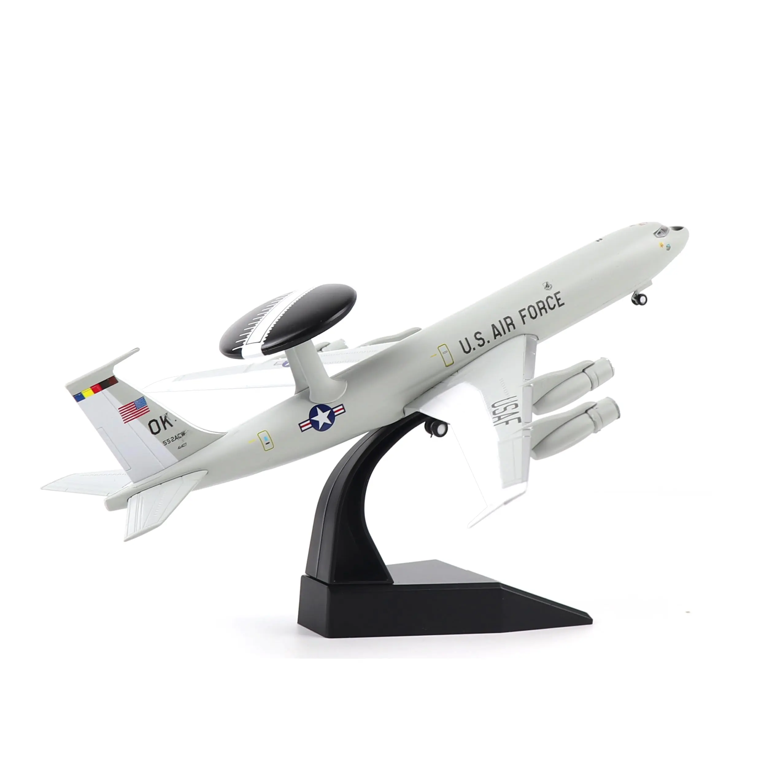 Boeing E-3 Sentry 1/200 Scale Diecast Metal Military Aircraft Model Kit - Military Theme, Aviation Models, Rotating Radome, Authentic Markings, Display Stand, Engineering Plastics, Fade-Resistant Paint, 9.25x9.06x2.36in Adult Collectible